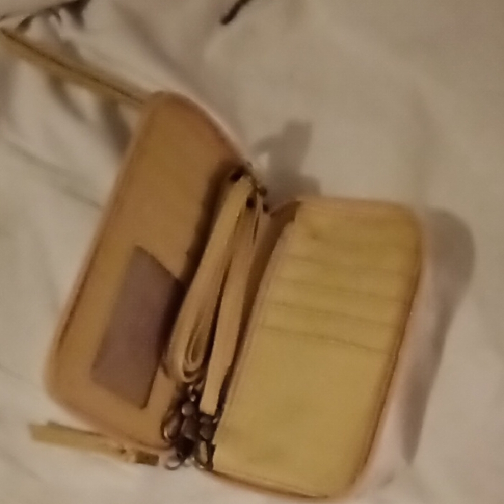 Beige Leather Wallet with Strap